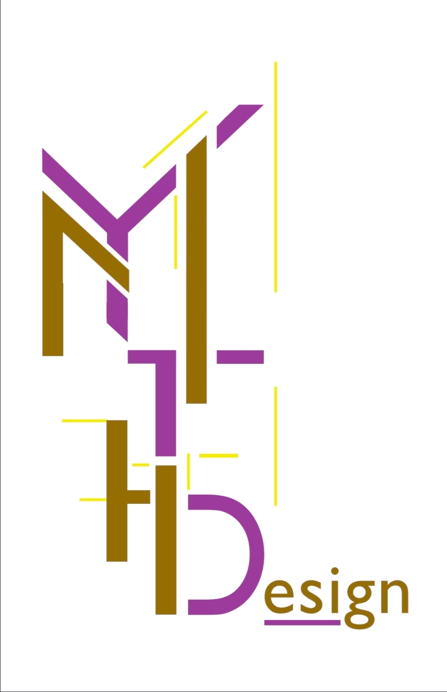 Logo MYTH Design, monogramme architectural pourpre et or